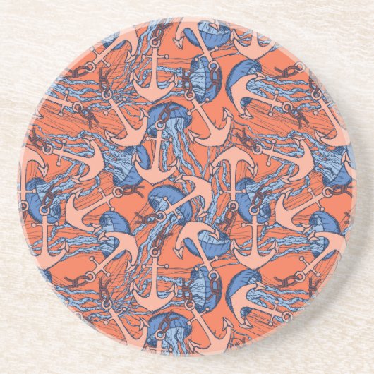 Patroon voor anker en kwal zandsteen onderzetter (Voorkant)