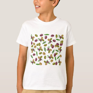 Patroon voor bijtende olijven en olijfbladeren t-shirt