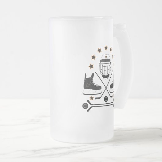 Patroon voor Black & White Hockey Sportapparatuur Matglas Bierpul (Voorkant rechts)