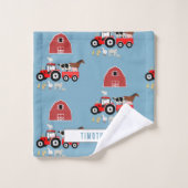 Patroon voor boerderijdieren en rode trekkerborden bad handdoek (Wasdoekje)