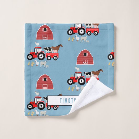 Patroon voor boerderijdieren en rode trekkerborden bad handdoek (Wasdoekje)