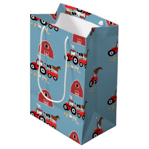 Patroon voor boerderijdieren en rode trekkerborden medium cadeauzakje