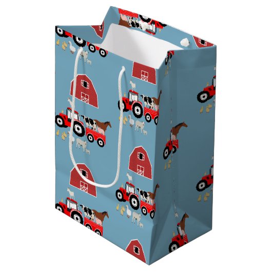Patroon voor boerderijdieren en rode trekkerborden medium cadeauzakje (Voorkant Gekanteld)