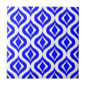Patroon voor Bright Azure Blue Retro Chic Ikat Dru Tegeltje (Voorkant)