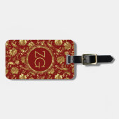 Patroon voor bruin en gouden Damask Bagagelabel (Voorkant horizontaal)