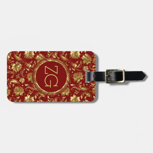 Patroon voor bruin en gouden Damask Bagagelabel (Voorkant horizontaal)