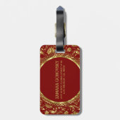 Patroon voor bruin en gouden Damask Bagagelabel (Achterkant verticaal)