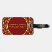 Patroon voor bruin en gouden Damask Bagagelabel (Achterkant horizontaal)