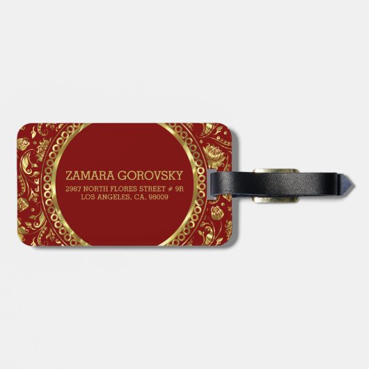 Patroon voor bruin en gouden Damask Bagagelabel (Achterkant horizontaal)
