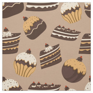 Patroon voor bruine en beige koekjes en cupcakes stof