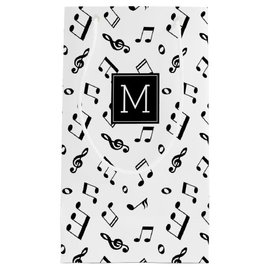 Patroon voor dansende Muzieknoten en monogram Klein Cadeauzakje (Voorkant)
