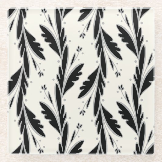 Patroon voor decoratieve zwarte wijnstokken glazen onderzetter (Voorkant)