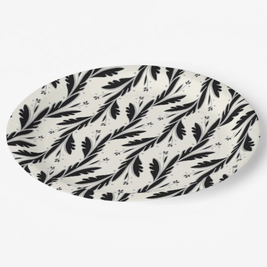 Patroon voor decoratieve zwarte wijnstokken papieren bordje (Gekanteld)