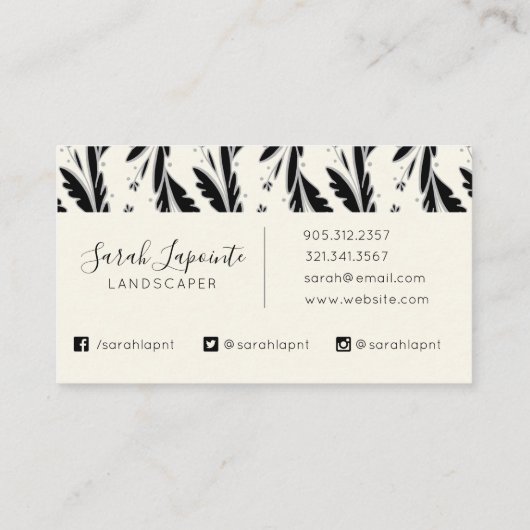 Patroon voor decoratieve zwarte wijnstokken visitekaartje (Achterkant)