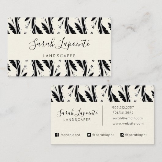 Patroon voor decoratieve zwarte wijnstokken visitekaartje (Voorkant / Achterkant)