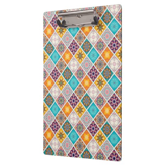 Patroon voor donkerbruine turquoise mandala klembord (Links)