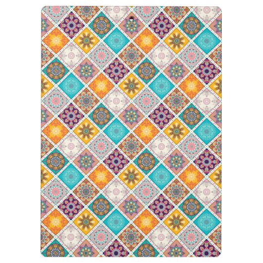 Patroon voor donkerbruine turquoise mandala klembord (Achterkant)