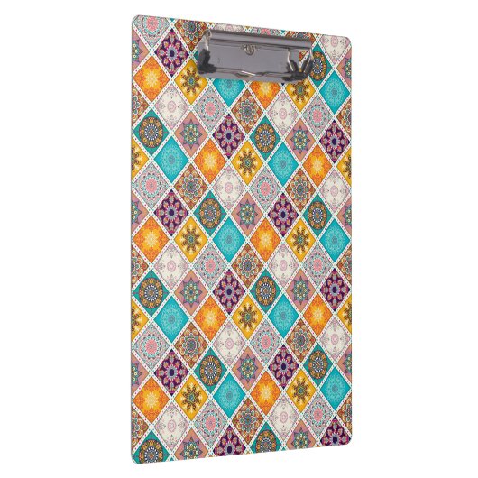 Patroon voor donkerbruine turquoise mandala klembord (Rechts)