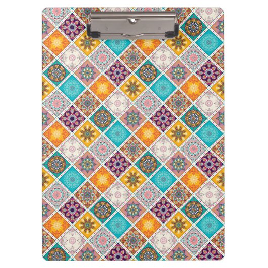 Patroon voor donkerbruine turquoise mandala klembord (Voorkant)