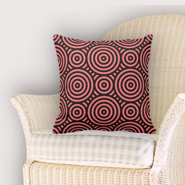 Patroon voor Feminine Black & Pink Nested Circles Kussen (Feminine Black & Pink Nested Circle Pattern Throw Pillow, Dining Room)