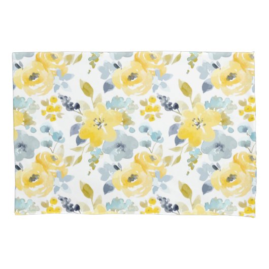 Patroon voor gele en blauwe Waterverf Kussensloop (Voorkant-Links)