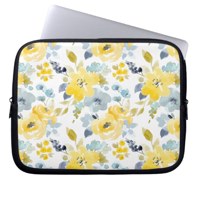 Patroon voor gele en blauwe Waterverf Laptop Sleeve (Voorkant)