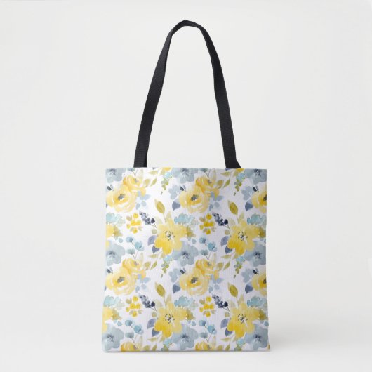 Patroon voor gele en blauwe Waterverf Tote Bag (Voorkant)