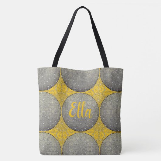 Patroon voor gele en grijze pols tote bag (Achterkant)