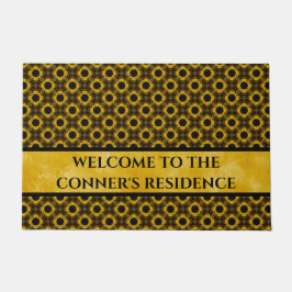 Patroon voor gele en zwarte bloemen deurmat