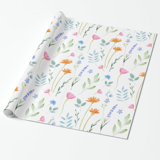 Patroon voor gemengde Waterverf wilde bloemen Cadeaupapier (Uitgerold)