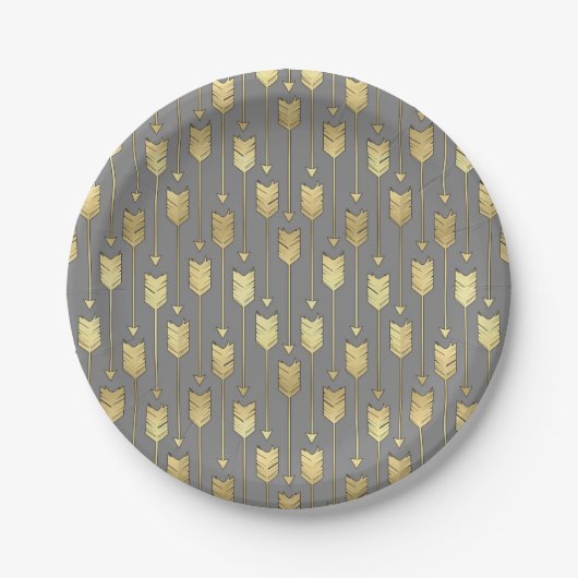 Patroon voor grijze en Faux Gold Arrows Papieren Bordje (Voorkant)