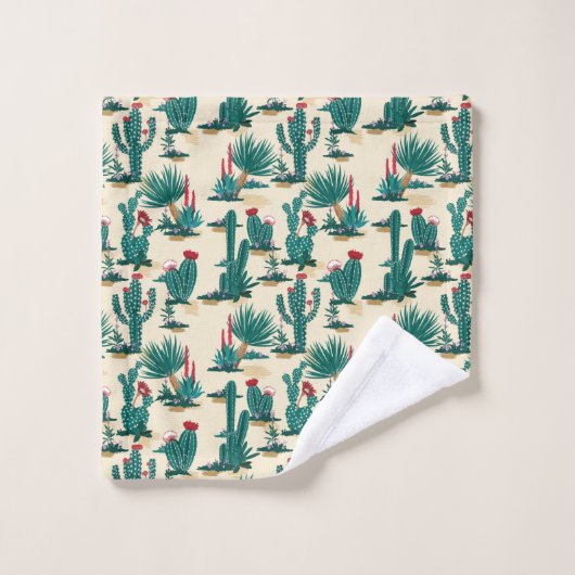 Patroon voor groene en rode cactus bad handdoek (Wasdoekje)