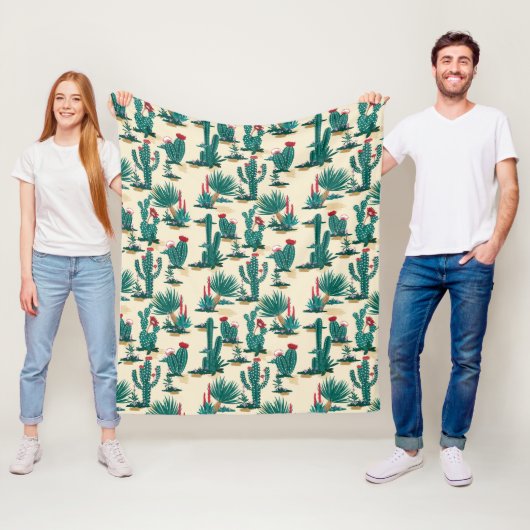 Patroon voor groene en rode cactus fleece deken (In situ)
