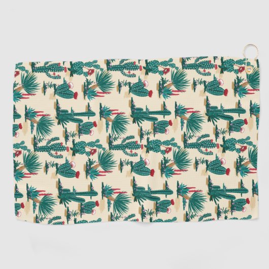 Patroon voor groene en rode cactus golfhanddoek (Horizontaal)