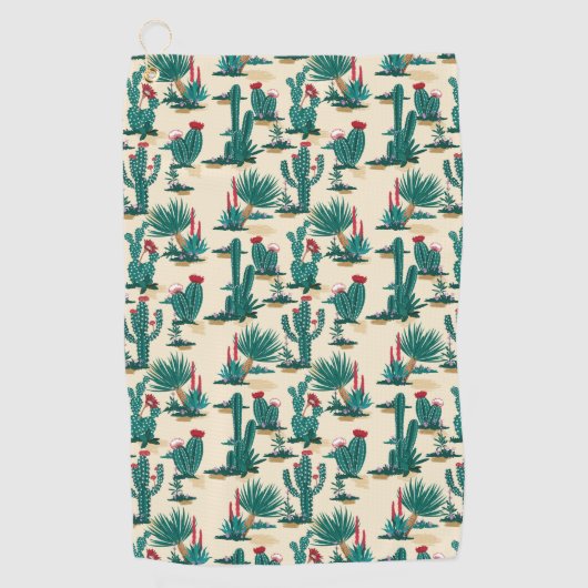 Patroon voor groene en rode cactus golfhanddoek (Voorkant)