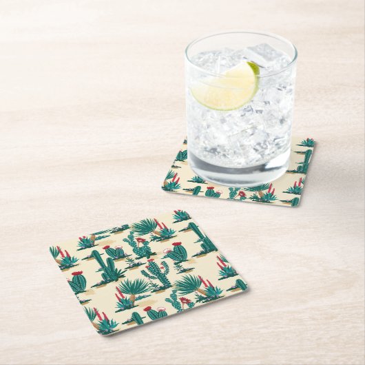 Patroon voor groene en rode cactus kartonnen onderzetters (Insitu)