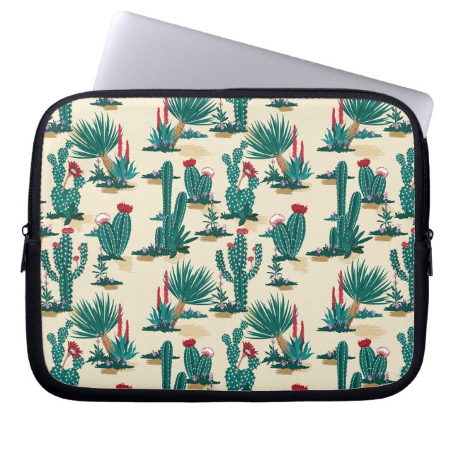 Patroon voor groene en rode cactus laptop sleeve (Voorkant)