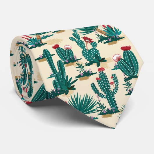 Patroon voor groene en rode cactus stropdas (Opgerold)