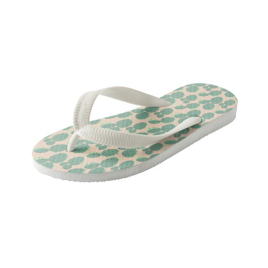 Patroon voor groene en roze cactus kinder teenslippers (Schuin)