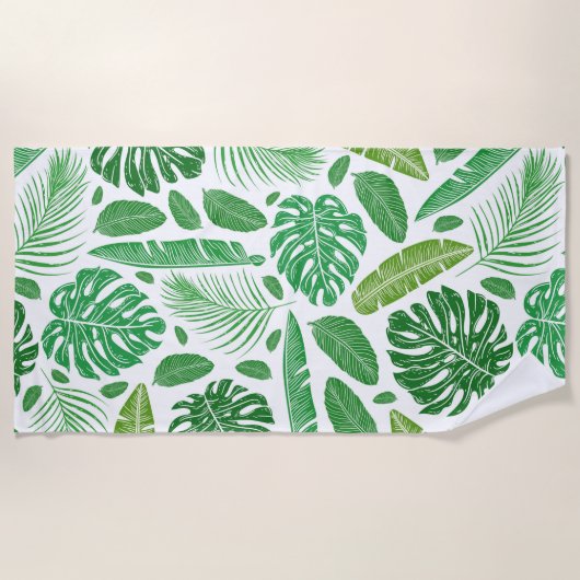 Patroon voor groene en witte tropische bladzijden strandlaken (Voorkant)