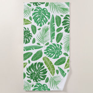 Patroon voor groene en witte tropische bladzijden strandlaken