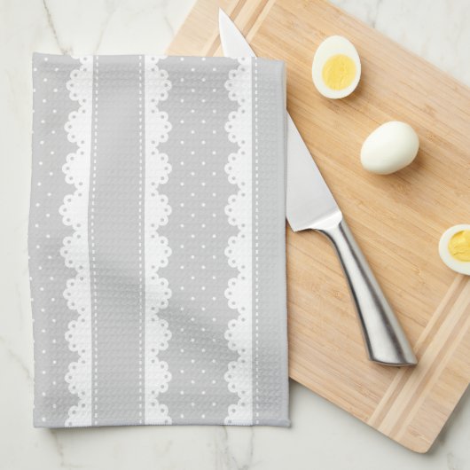 Patroon voor hedendaagse grijze witte strepen theedoek (Quarter Fold)