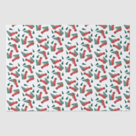 Patroon voor kerstmis met kleine ophaalwagen rood tissuepapier