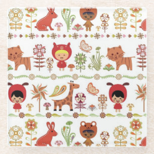 Patroon voor kinderen en dieren glazen onderzetter