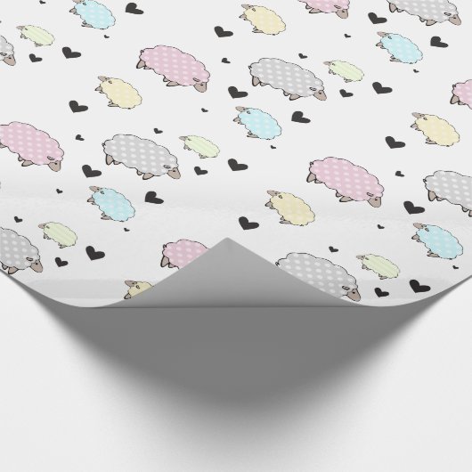 Patroon voor kleine schapen en harten cadeaupapier (Hoek)