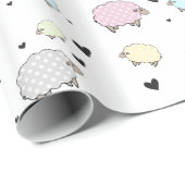 Patroon voor kleine schapen en harten cadeaupapier (Rol Hoek)