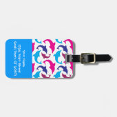 Patroon voor kleurrijke dolfijnen: warm roze Blauw Bagagelabel (Voorkant horizontaal)