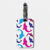 Patroon voor kleurrijke dolfijnen: warm roze Blauw Bagagelabel (Achterkant verticaal)