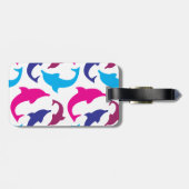 Patroon voor kleurrijke dolfijnen: warm roze Blauw Bagagelabel (Achterkant horizontaal)