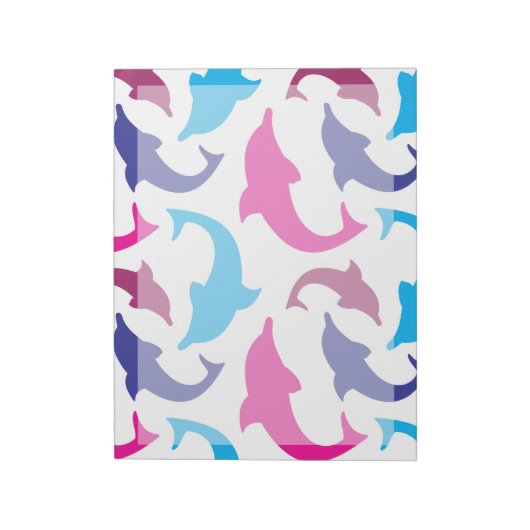Patroon voor kleurrijke dolfijnen: warm roze Blauw Notitieblok (Linkerzijde)